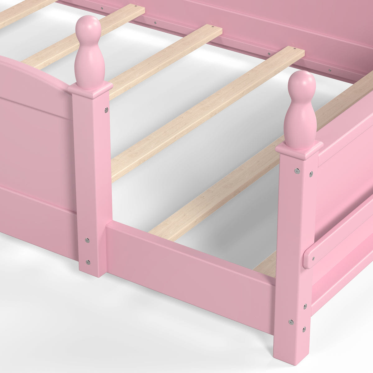 FLOOR Streamdale Pink Montessori Twin Floor Bed with Guardrails & Bookshelf