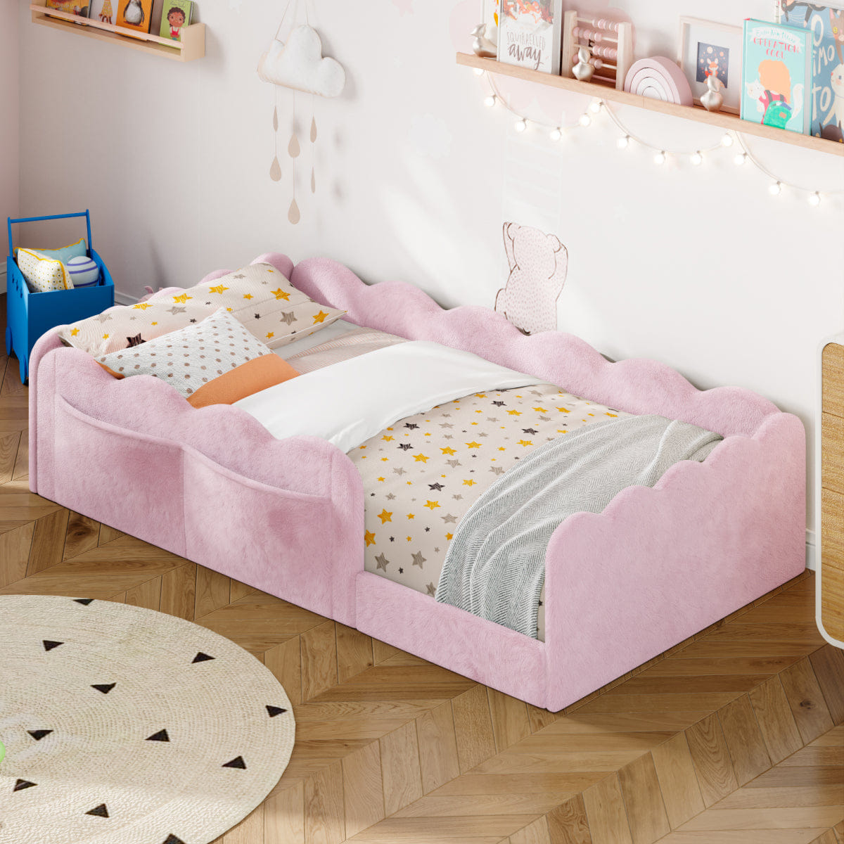 FLOOR Streamdale Twin Size Upholstered Floor Bed, Pink