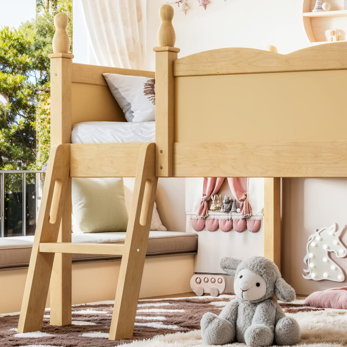 WOOD Streamdale Full Size Wood Low Loft Bed with Book Shelf & Ladder, Natural