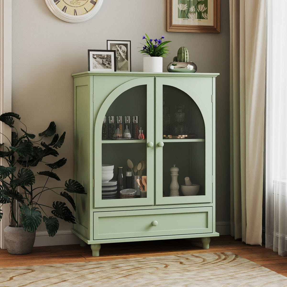 Drawer Streamdale Farmhouse Arched Glass Sideboard with Drawer, Green