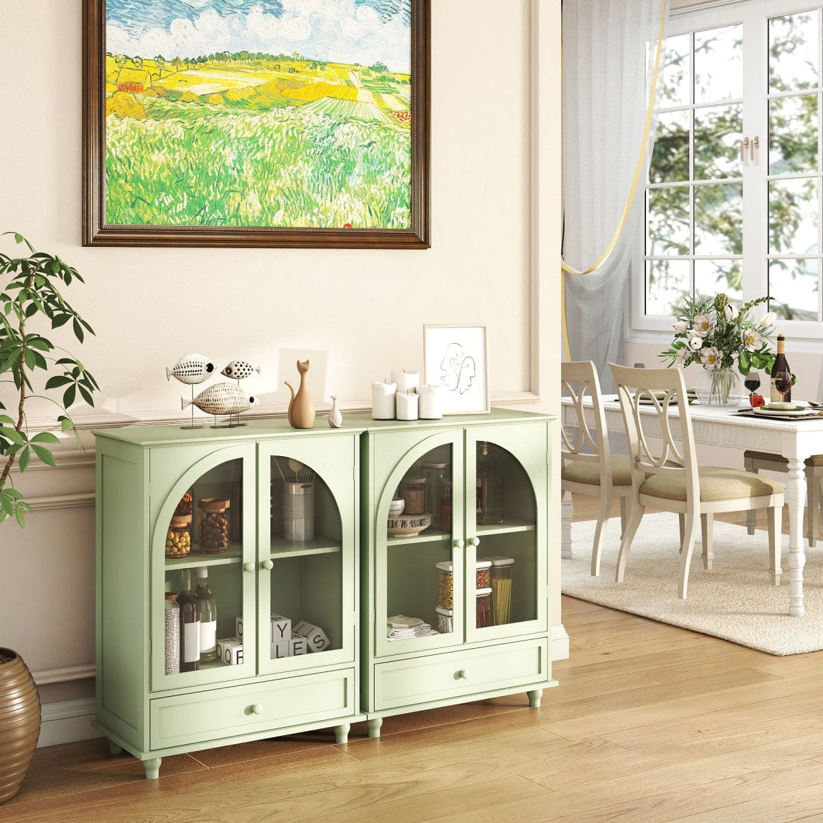 Drawer Streamdale Farmhouse Arched Glass Sideboard with Drawer, Green