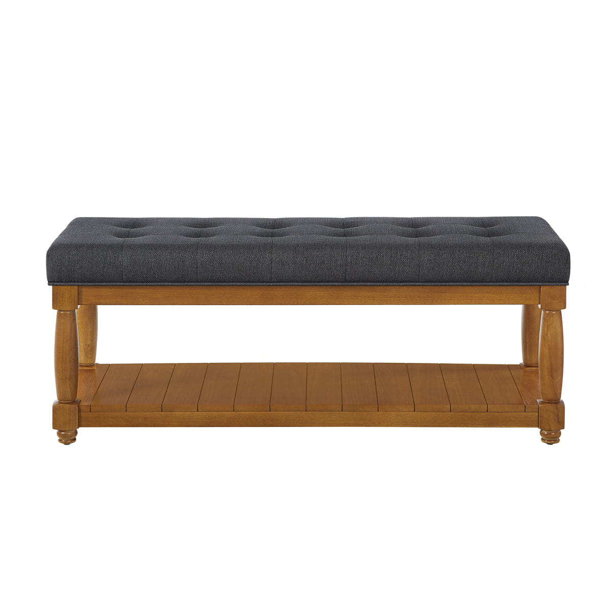 And Streamdale Upholstered Linen Storage Bench with Shelf and Tufted Accent, Charcoal