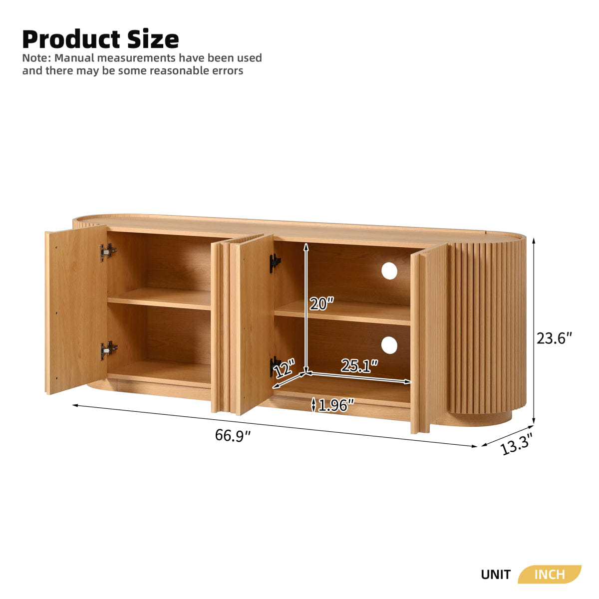 WOOD Streamdale Mid Century Wood Grain TV Stand with Fluted Door for TVs up to 70