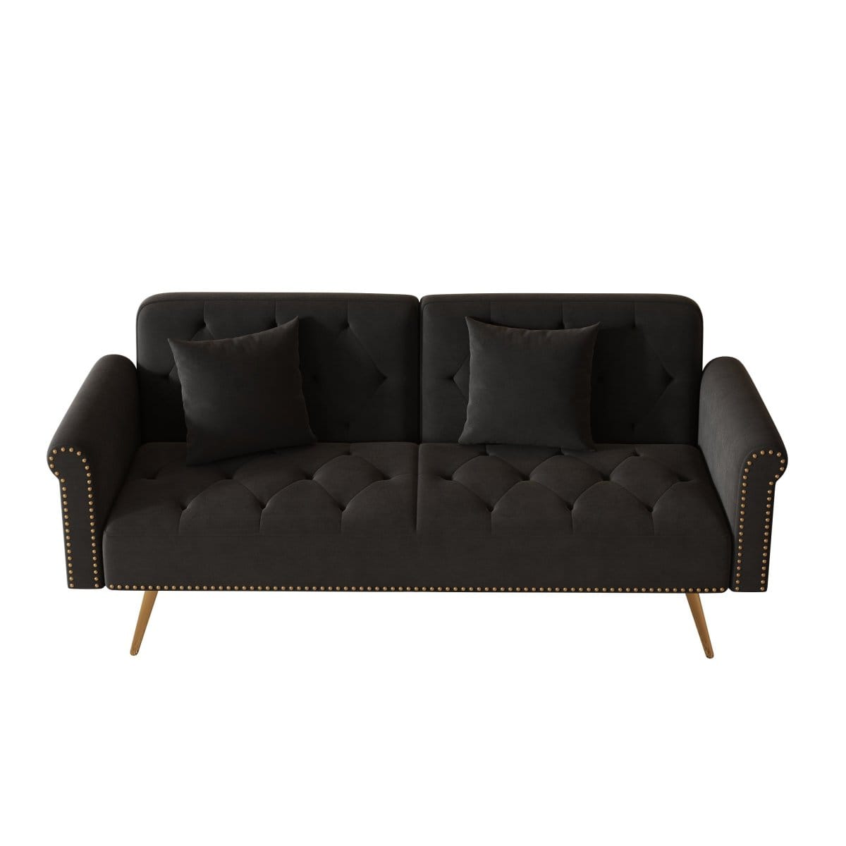 Velvet Streamdale 69.7" Black Velvet Convertible Sofa Bed with Nailhead Trim