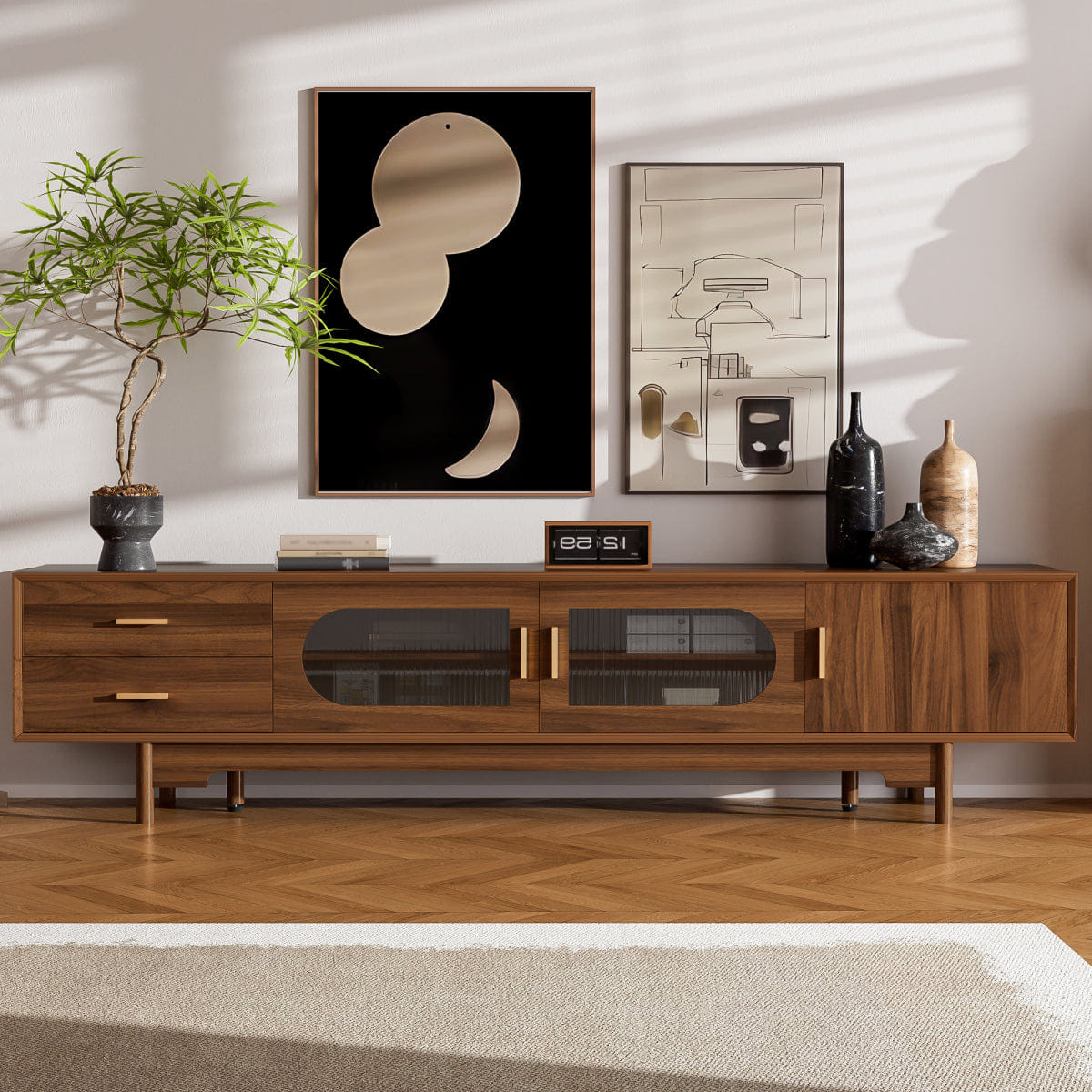 DOORS Streamdale 78" Modern TV Stand with Fluted Glass Doors & Drawers for TVs Up to 85"