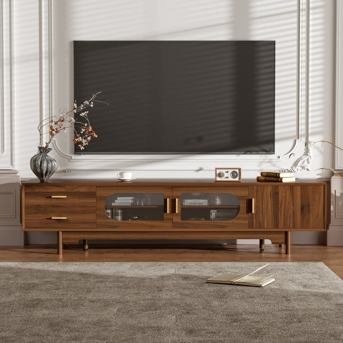 DOORS Streamdale 78" Modern TV Stand with Fluted Glass Doors & Drawers for TVs Up to 85"