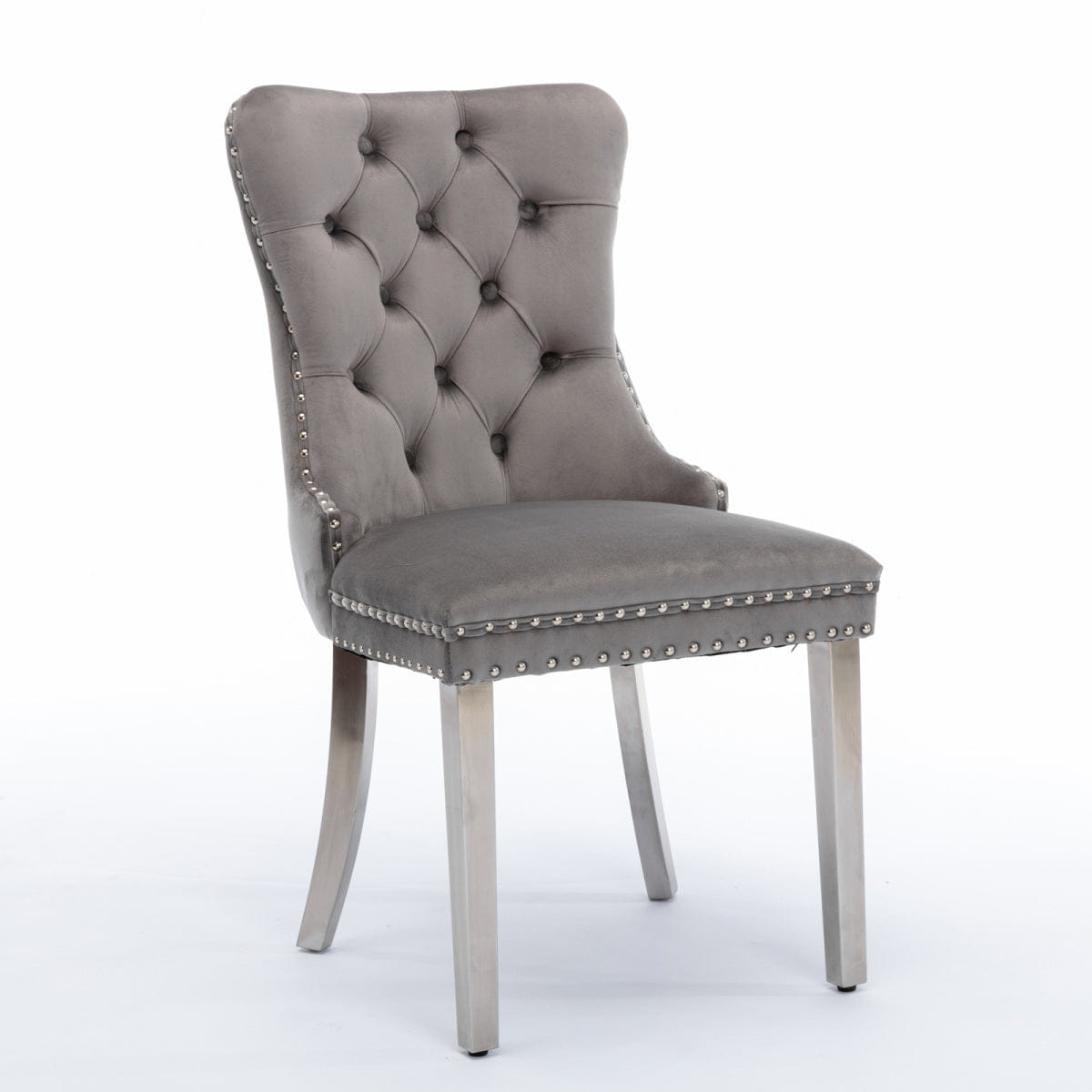 Velvet Streamdale Gray Velvet Tufted Contemporary Dining Chair with Chrome Legs