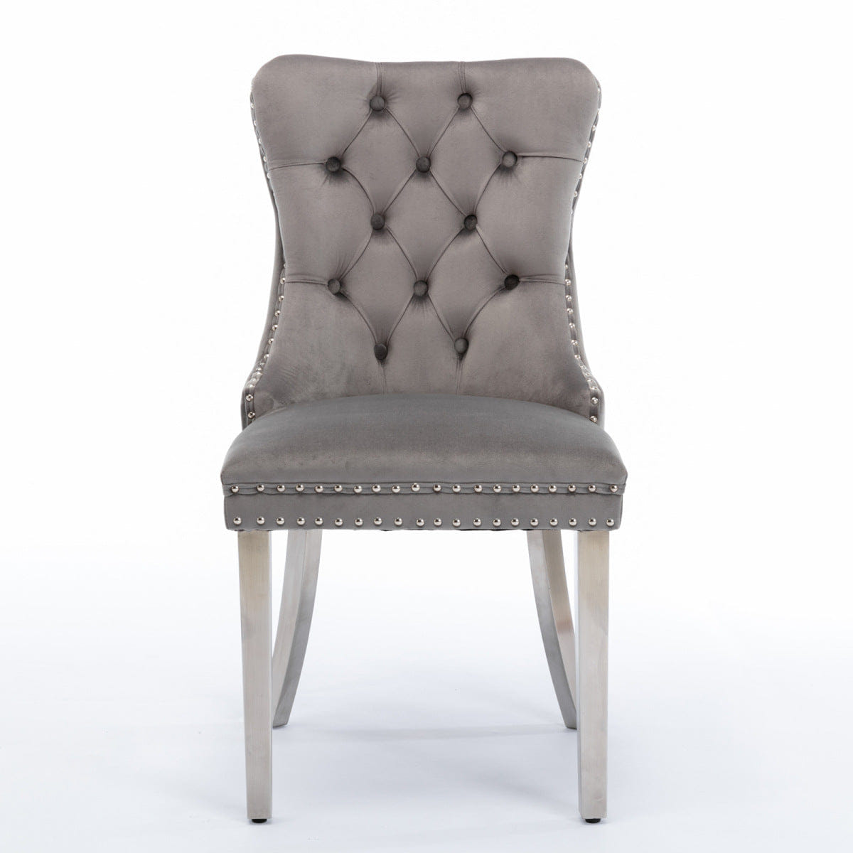 Velvet Streamdale Gray Velvet Tufted Contemporary Dining Chair with Chrome Legs