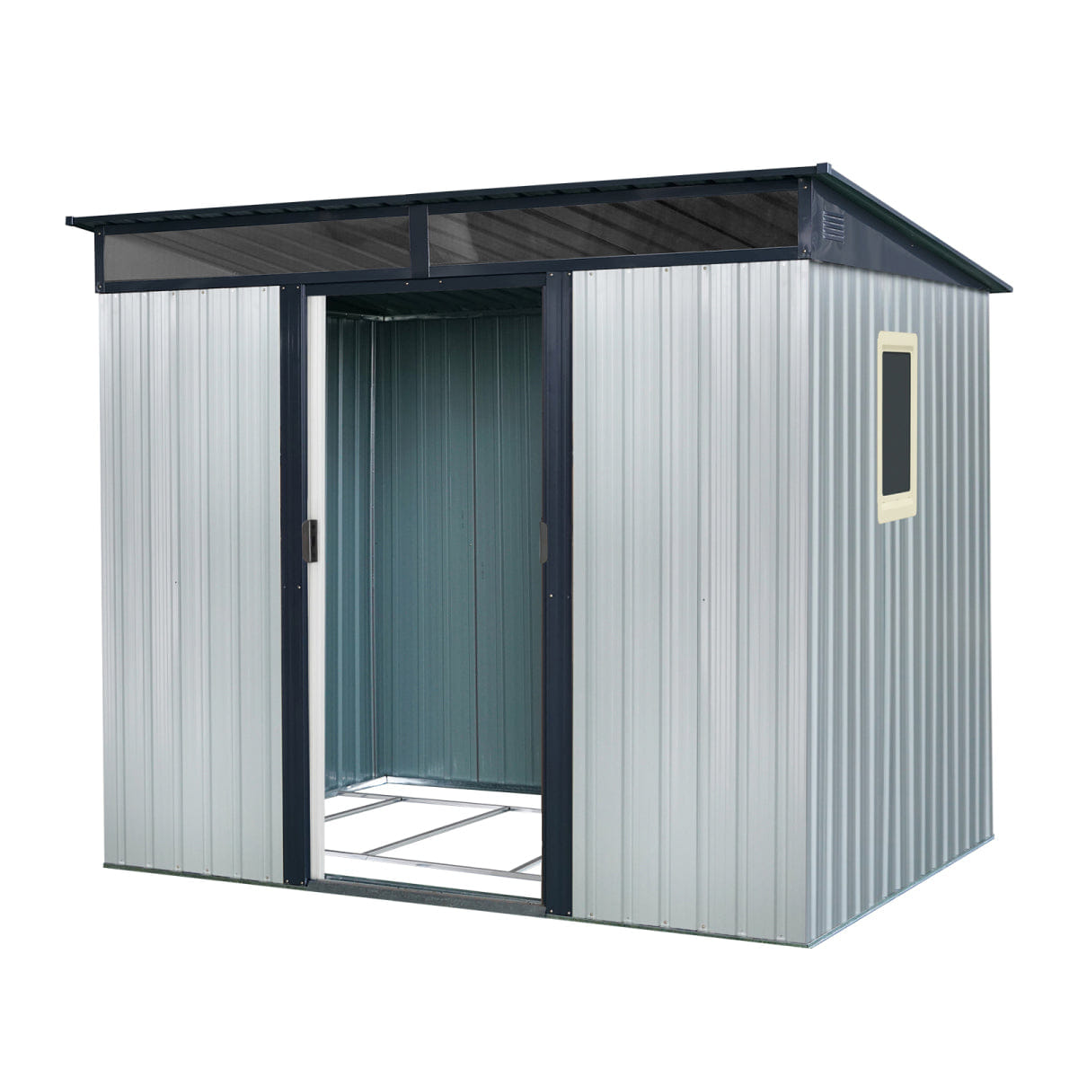 OUTDOOR Streamdale 8 ft x 6 ft Outdoor Metal Storage Shed with Window (White/Black)