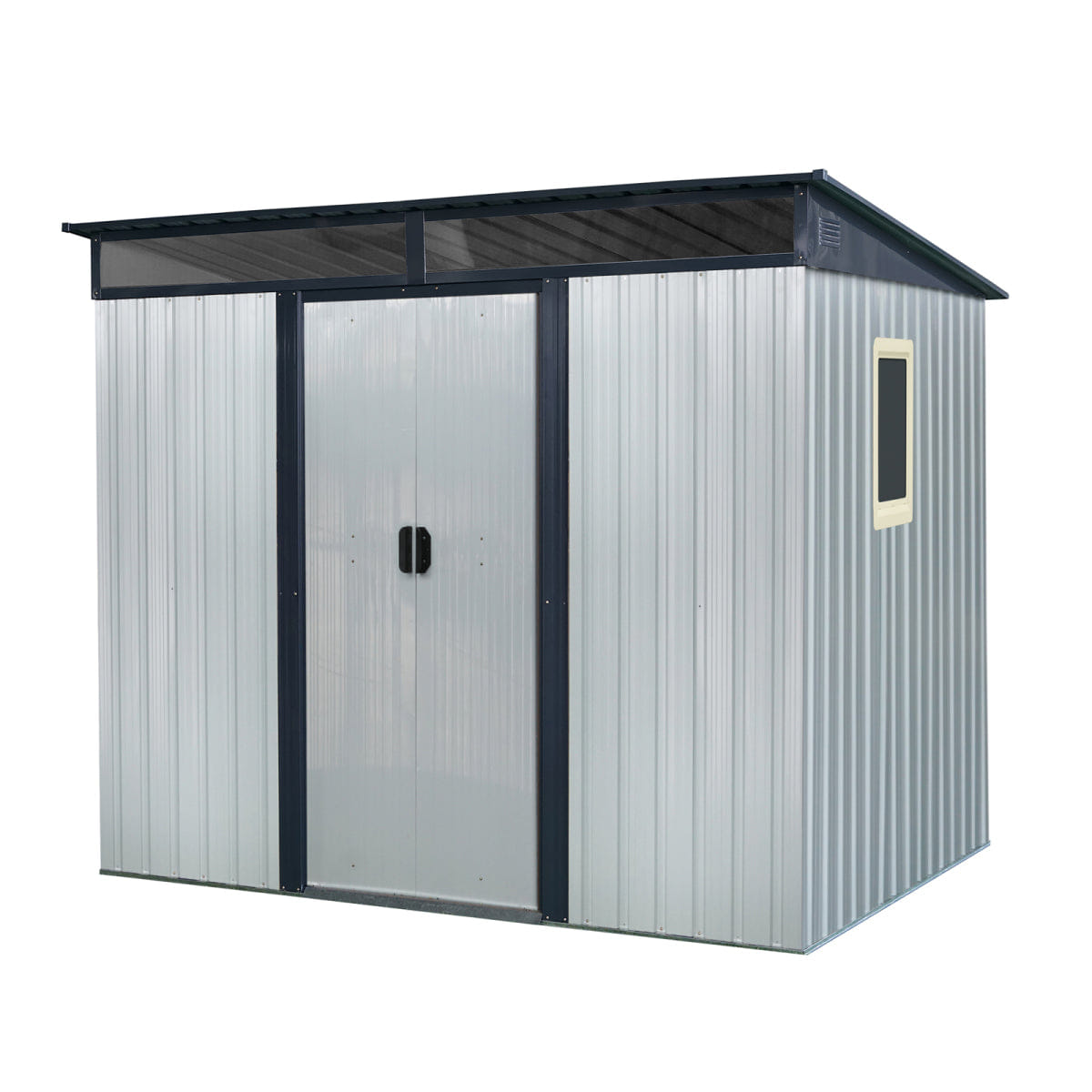 OUTDOOR Streamdale 8 ft x 6 ft Outdoor Metal Storage Shed with Window (White/Black)