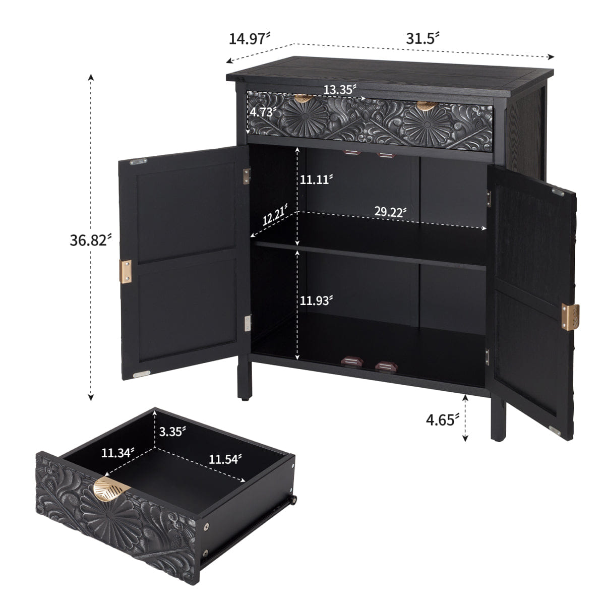 Drawer Streamdale Hand - Carved Black Floral Accent Cabinet with Drawer & Doors