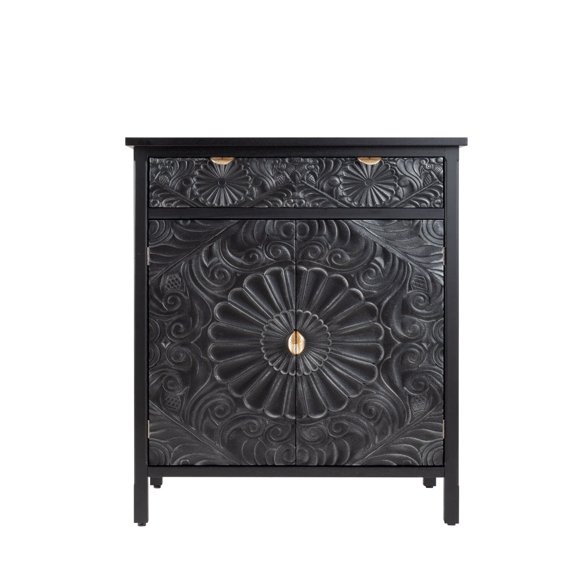 Drawer Streamdale Hand - Carved Black Floral Accent Cabinet with Drawer & Doors