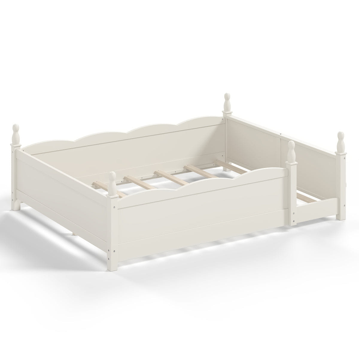 FLOOR Streamdale Queen Kids Montessori Floor Bed with Guardrails and Bookshelf, Beige