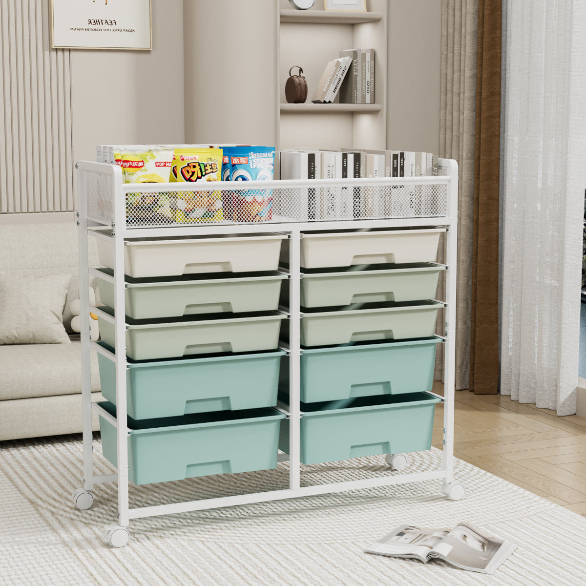 Drawer Streamdale White 10 - Drawer Rolling Storage Cart with Mesh Top