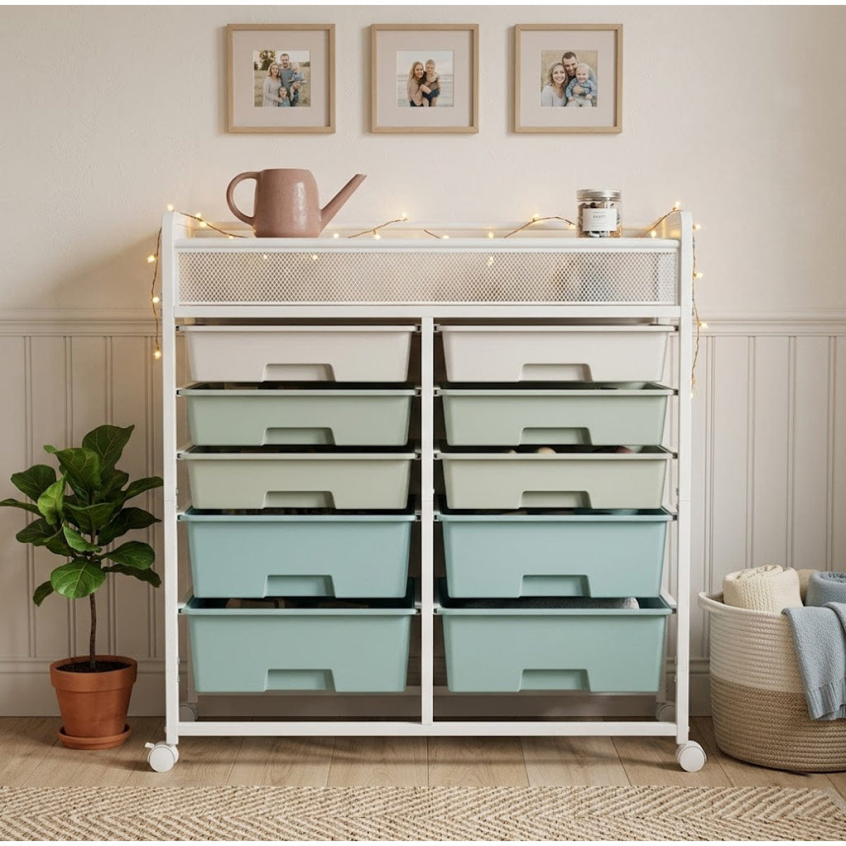 Drawer Streamdale White 10 - Drawer Rolling Storage Cart with Mesh Top