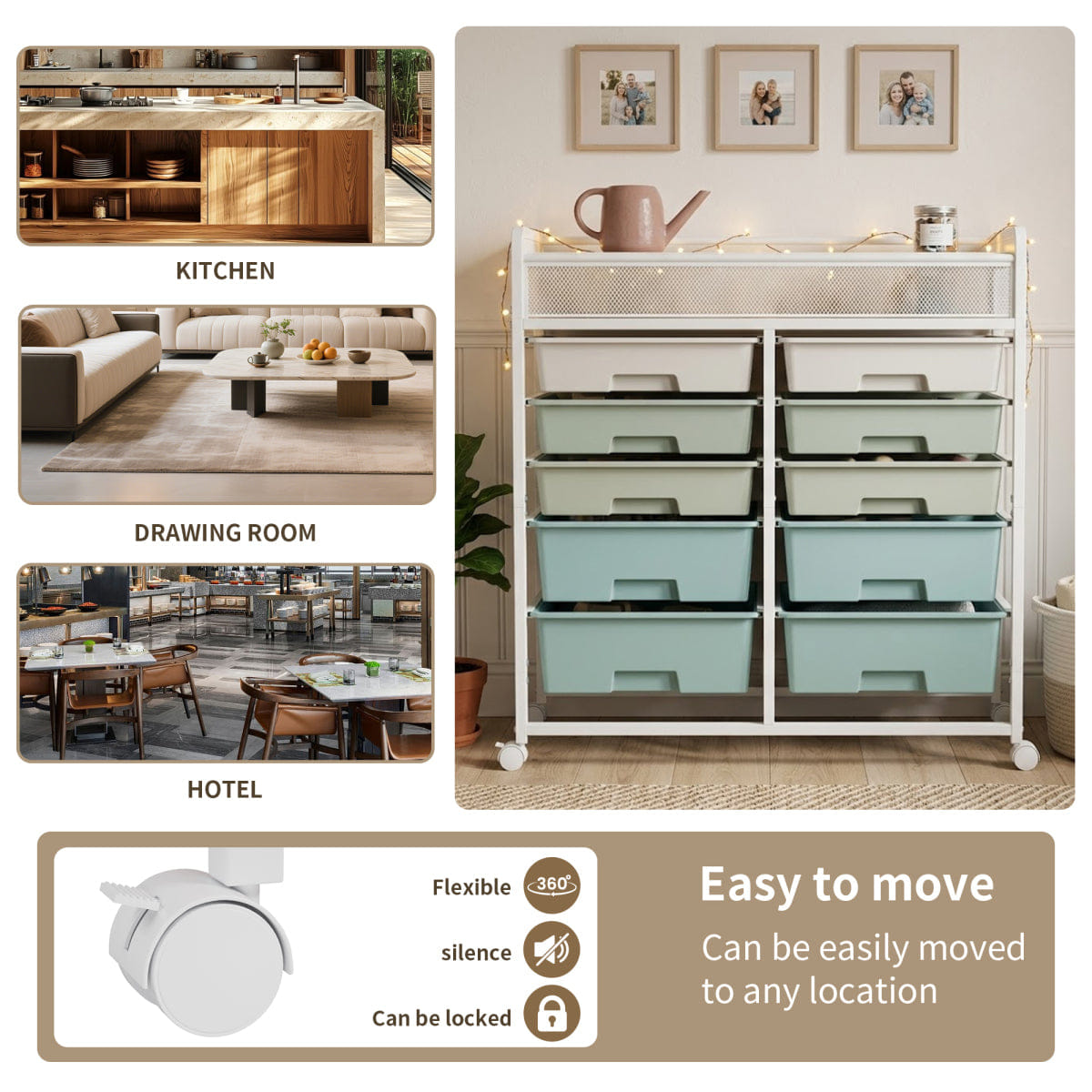 Drawer Streamdale White 10 - Drawer Rolling Storage Cart with Mesh Top