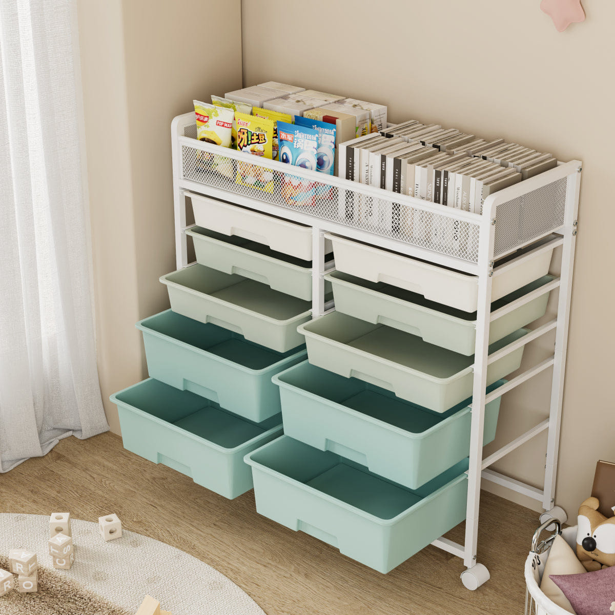 Drawer Streamdale White 10 - Drawer Rolling Storage Cart with Mesh Top