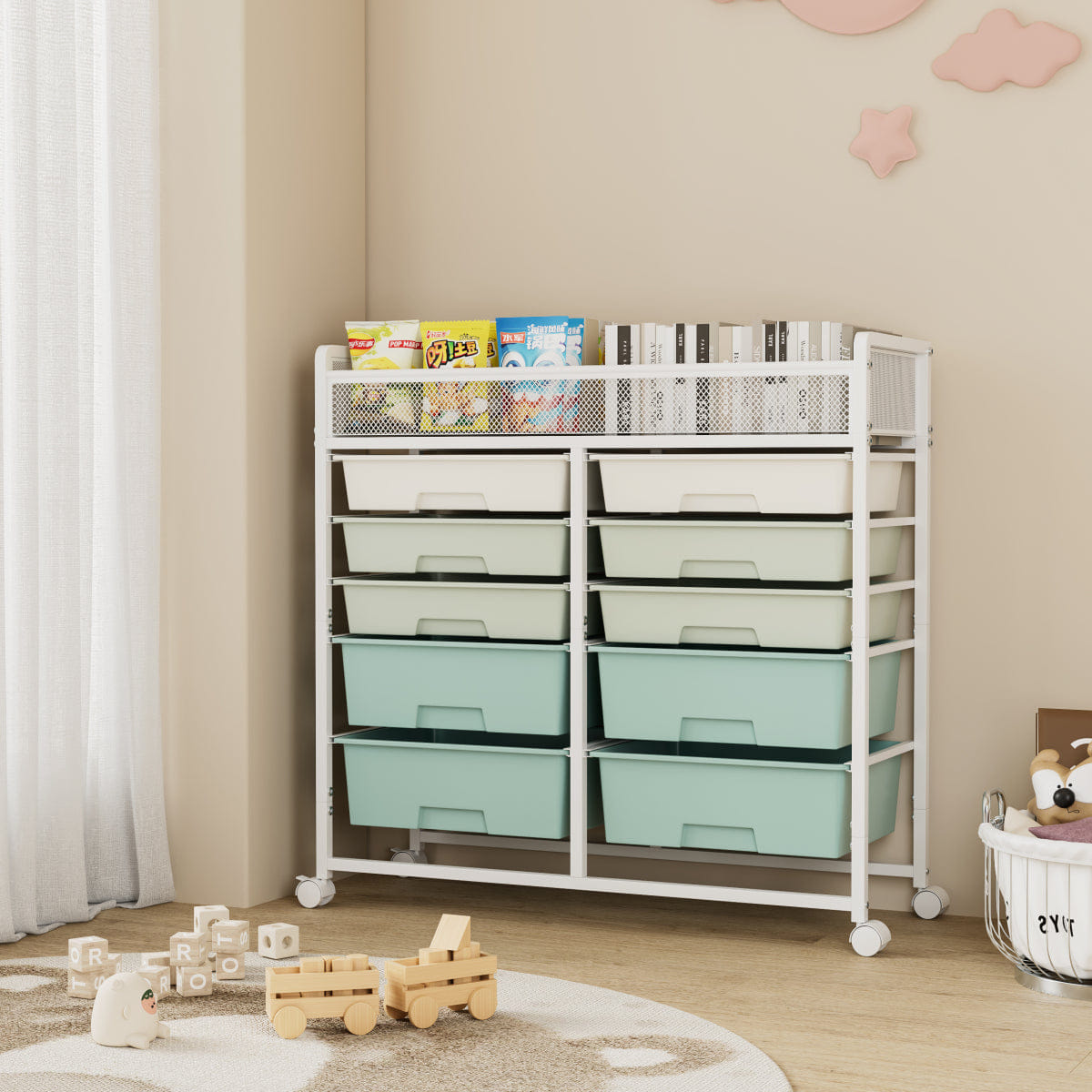 Drawer Streamdale White 10 - Drawer Rolling Storage Cart with Mesh Top