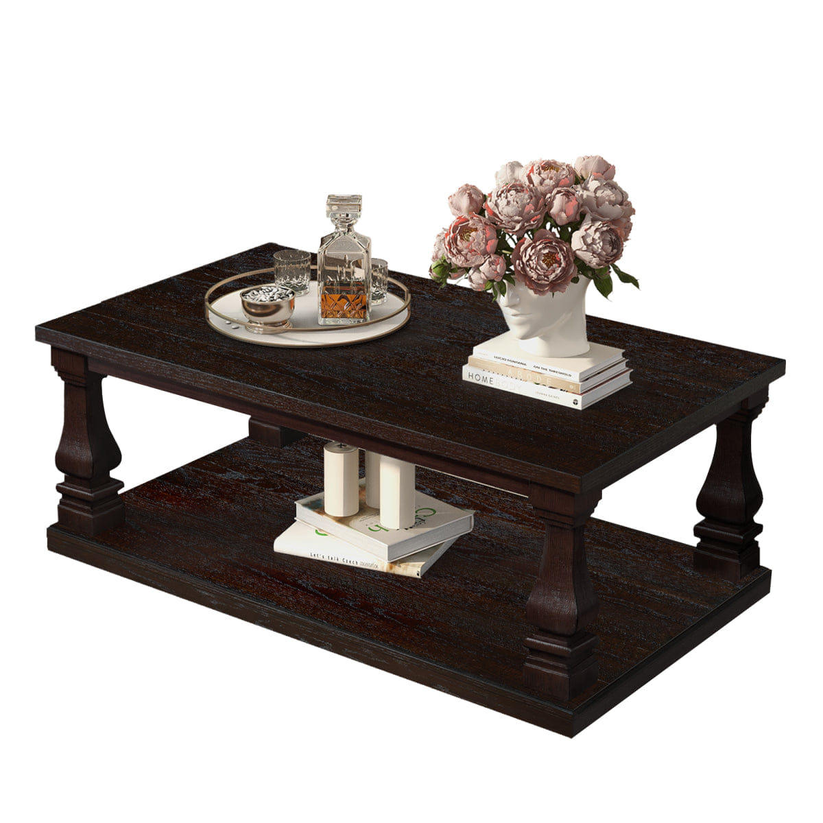 WOOD Streamdale Farmhouse 46" Wood Coffee Table with Storage Shelf, Espresso