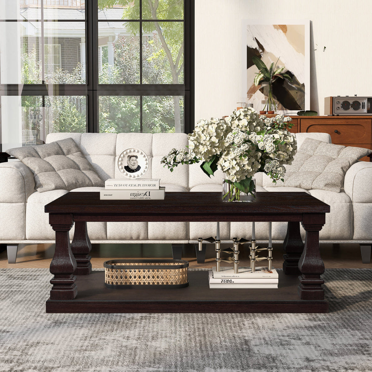 WOOD Streamdale Farmhouse 46" Wood Coffee Table with Storage Shelf, Espresso