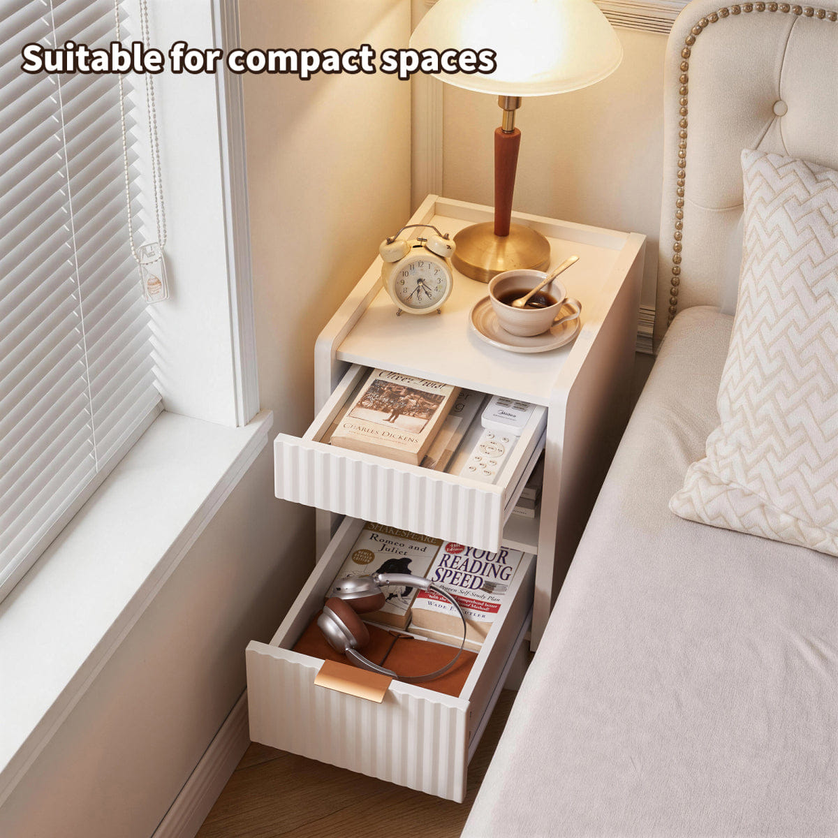 Drawer Streamdale White Fluted Wood Nightstands, 2 Pack Modern Bedside Tables with Drawer