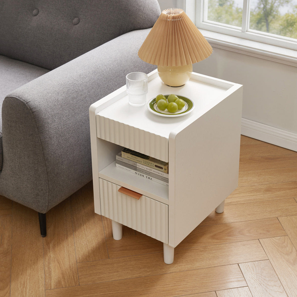 Drawer Streamdale White Fluted Wood Nightstands, 2 Pack Modern Bedside Tables with Drawer