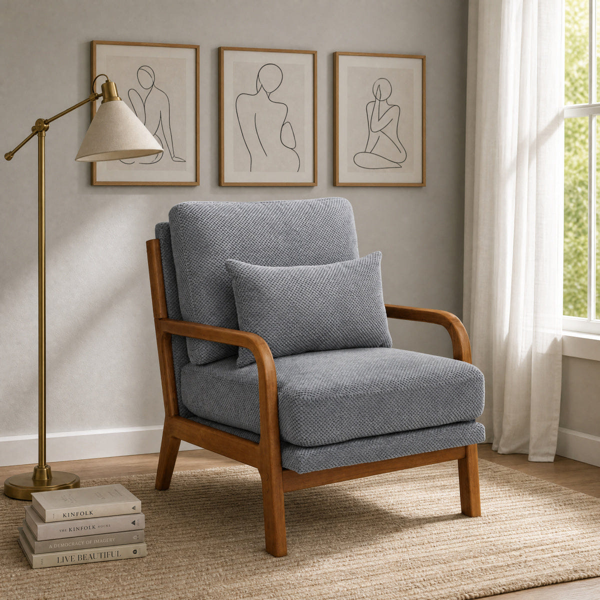 !SOLID Streamdale Modern Solid Wood Accent Chair with Nubby Upholstery