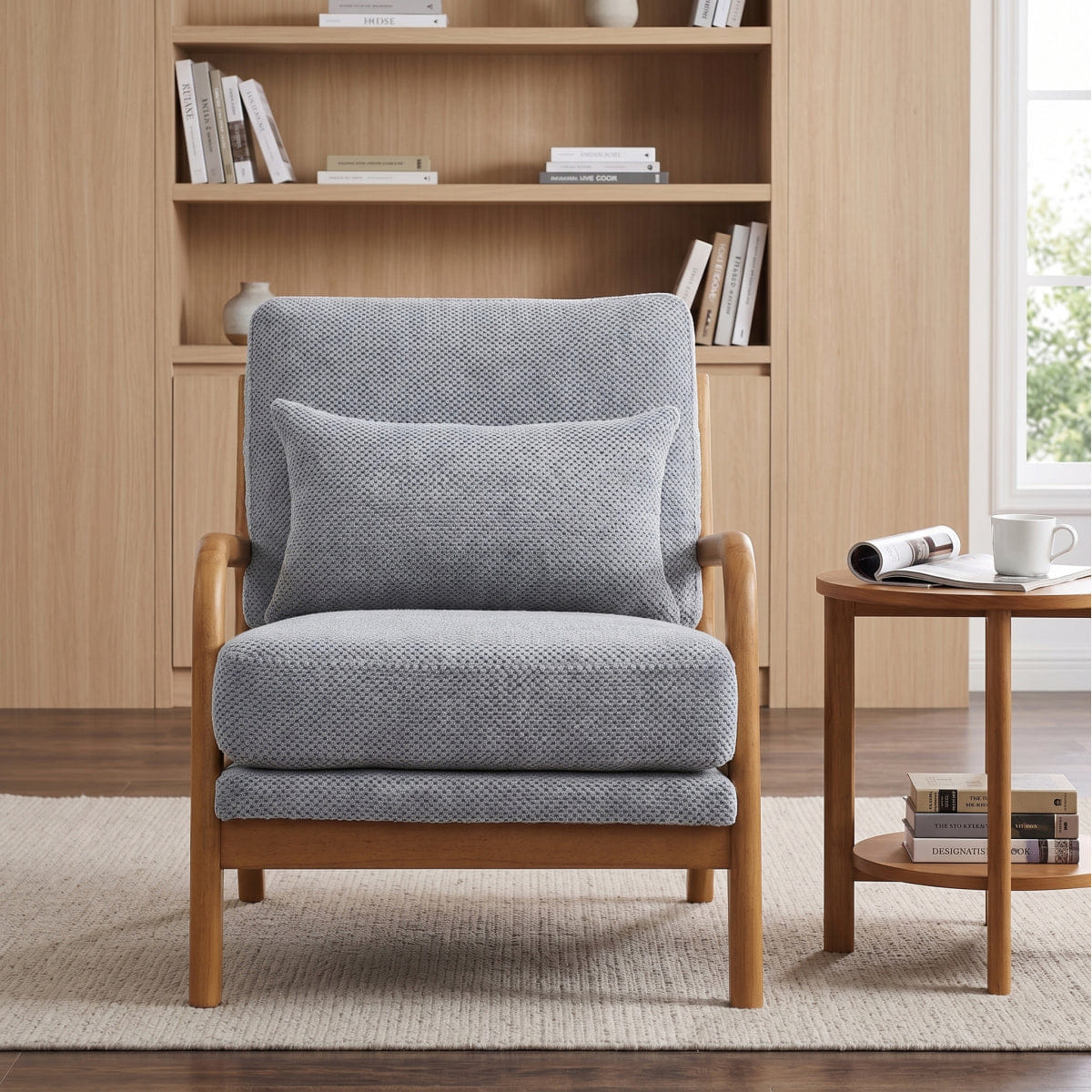 !SOLID Streamdale Modern Solid Wood Accent Chair with Nubby Upholstery