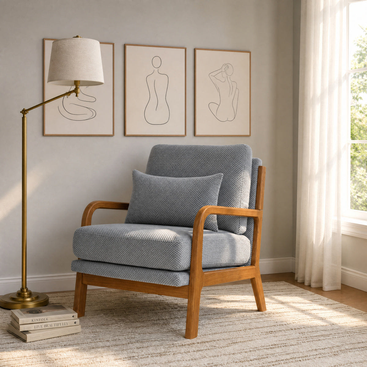 !SOLID Streamdale Modern Solid Wood Accent Chair with Nubby Upholstery