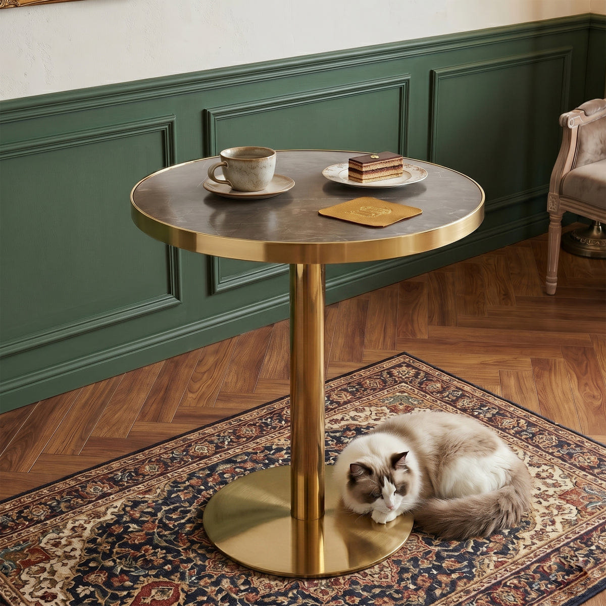 Base Streamdale Modern Round Bistro Table, Faux Gray Marble & Gold Base (23.6")