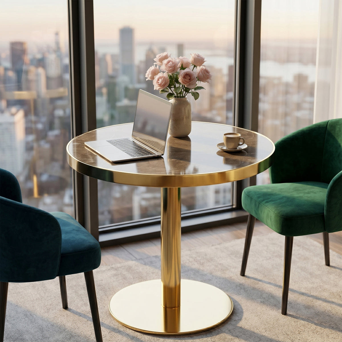Base Streamdale Modern Round Bistro Table, Faux Gray Marble & Gold Base (23.6")