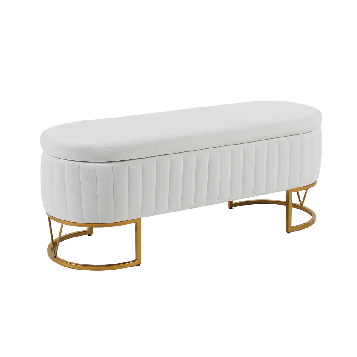 Velvet Streamdale Ivory Velvet Storage Bench with Golden Metal Legs