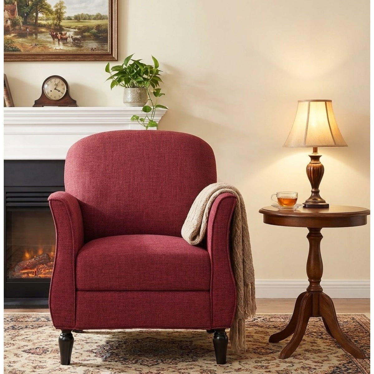 !SOLID Streamdale Traditional Tweed Accent Armchair with Solid Wood Legs