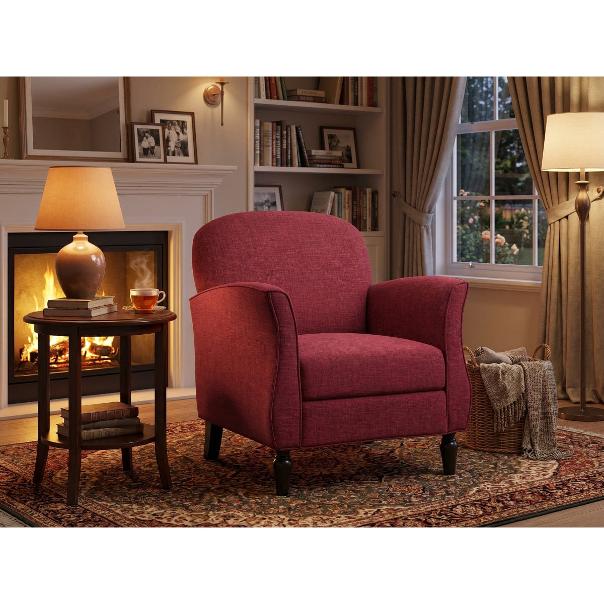!SOLID Streamdale Traditional Tweed Accent Armchair with Solid Wood Legs