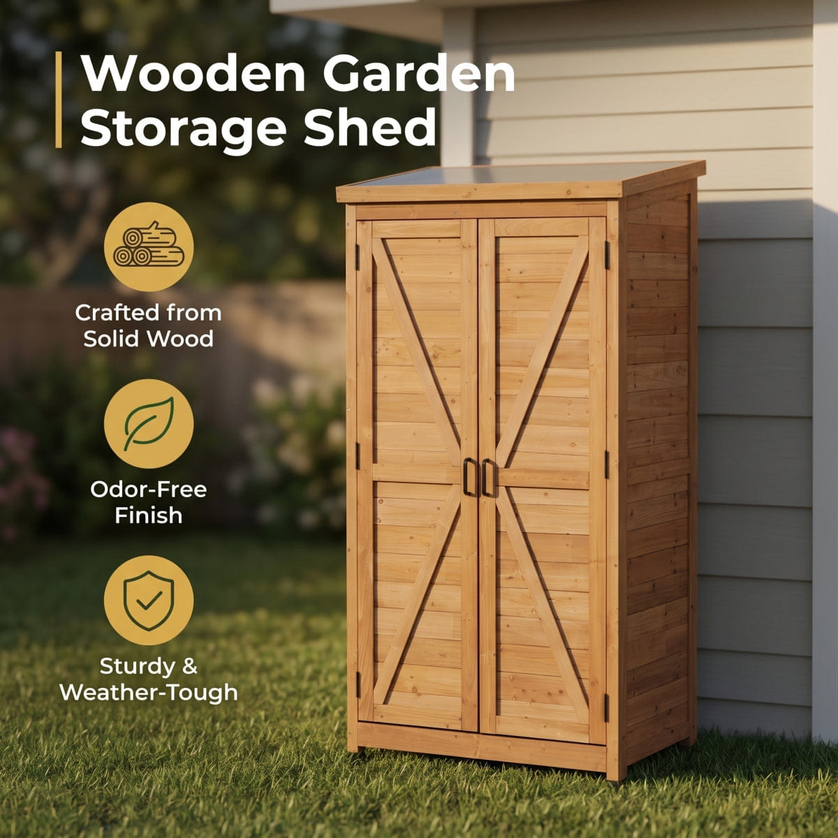 OUTDOOR Streamdale Outdoor Wooden Tall Storage Shed with Metal Top