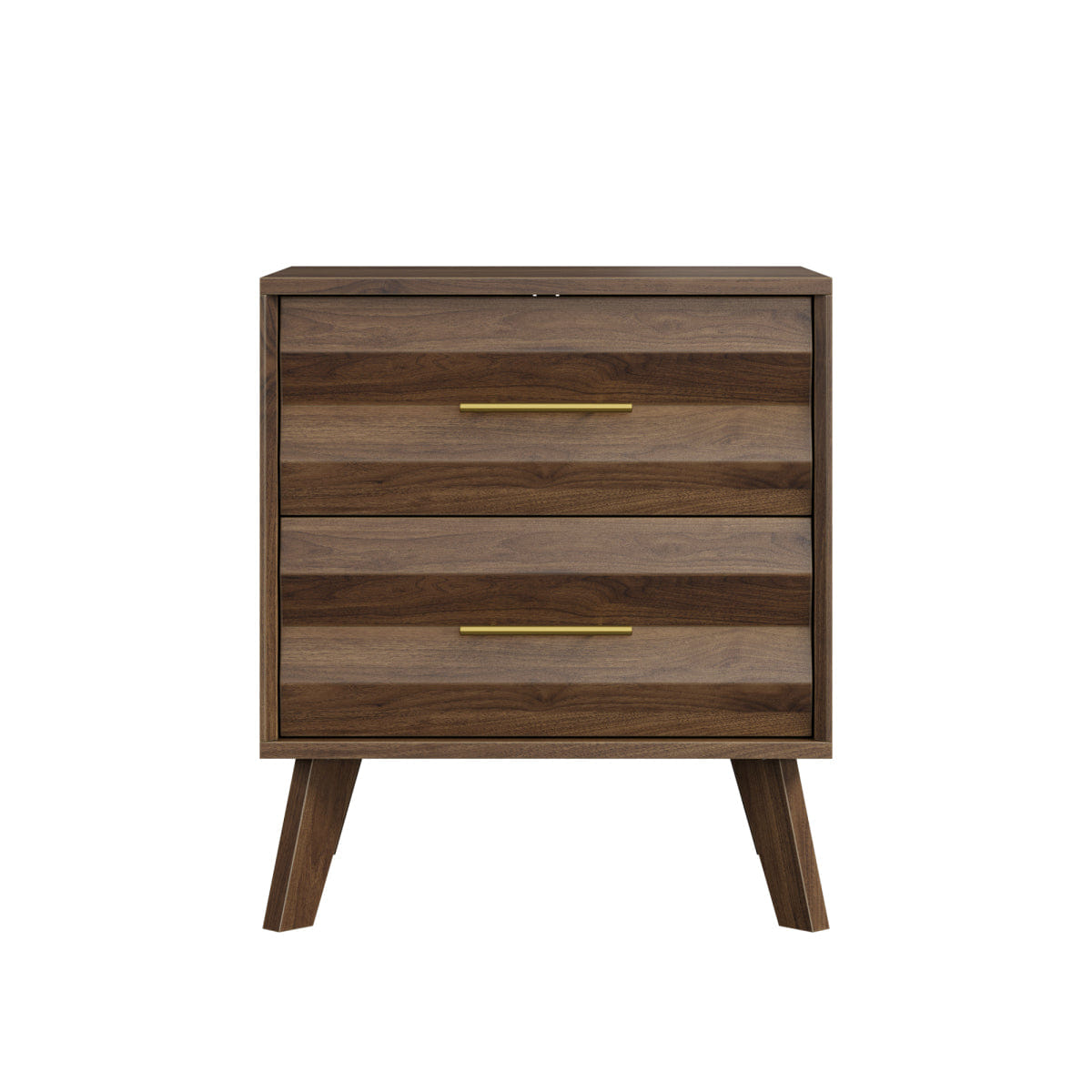 Drawer Streamdale Walnut Double Drawer Mid - Century Modern Bedside Table with Metal Handles