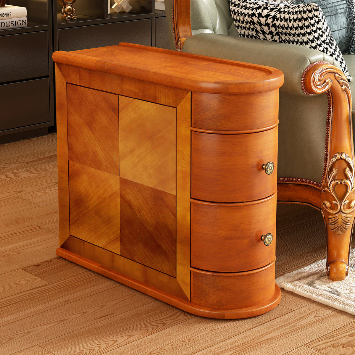WOOD Streamdale Wood End Table with 2 Drawers, Walnut