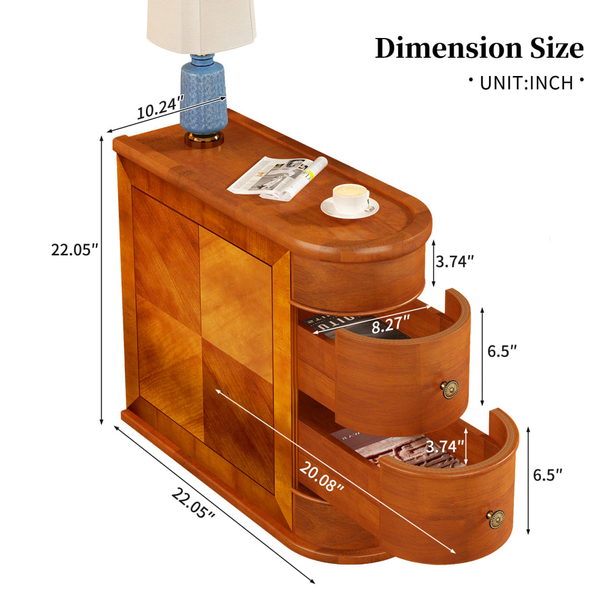 WOOD Streamdale Wood End Table with 2 Drawers, Walnut