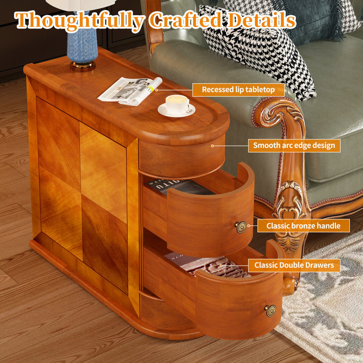 WOOD Streamdale Wood End Table with 2 Drawers, Walnut