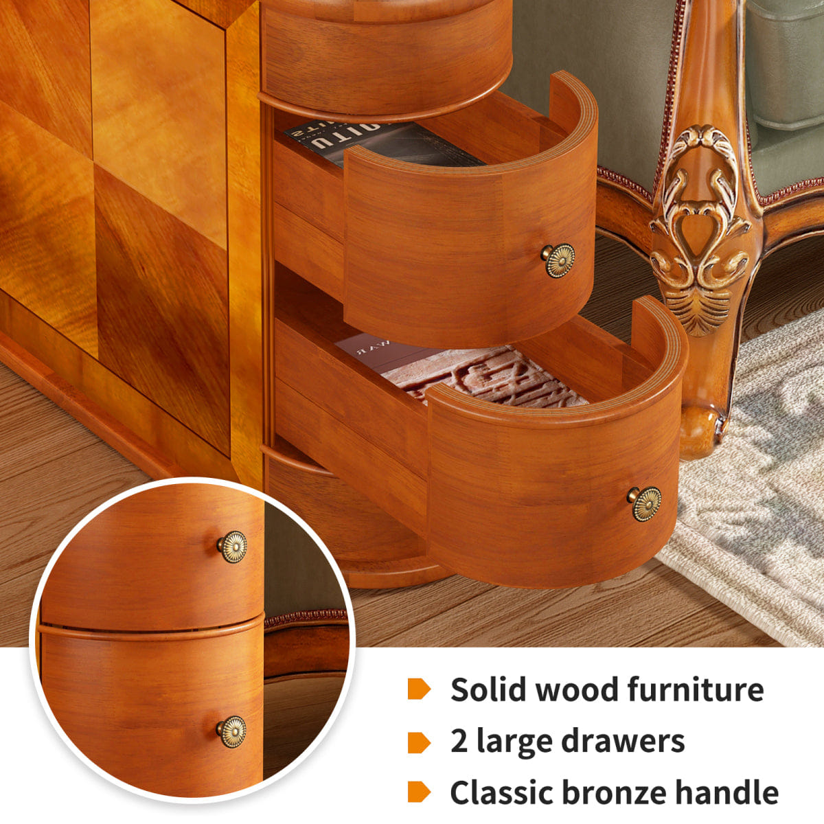 WOOD Streamdale Wood End Table with 2 Drawers, Walnut