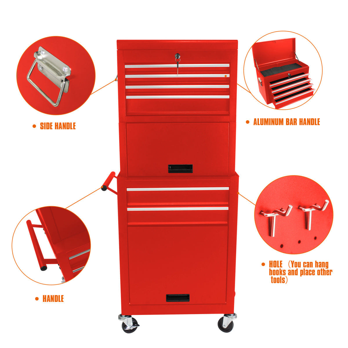 Drawer Streamdale 6 - Drawer Rolling Tool Chest and Cabinet Storage Organizer, Red