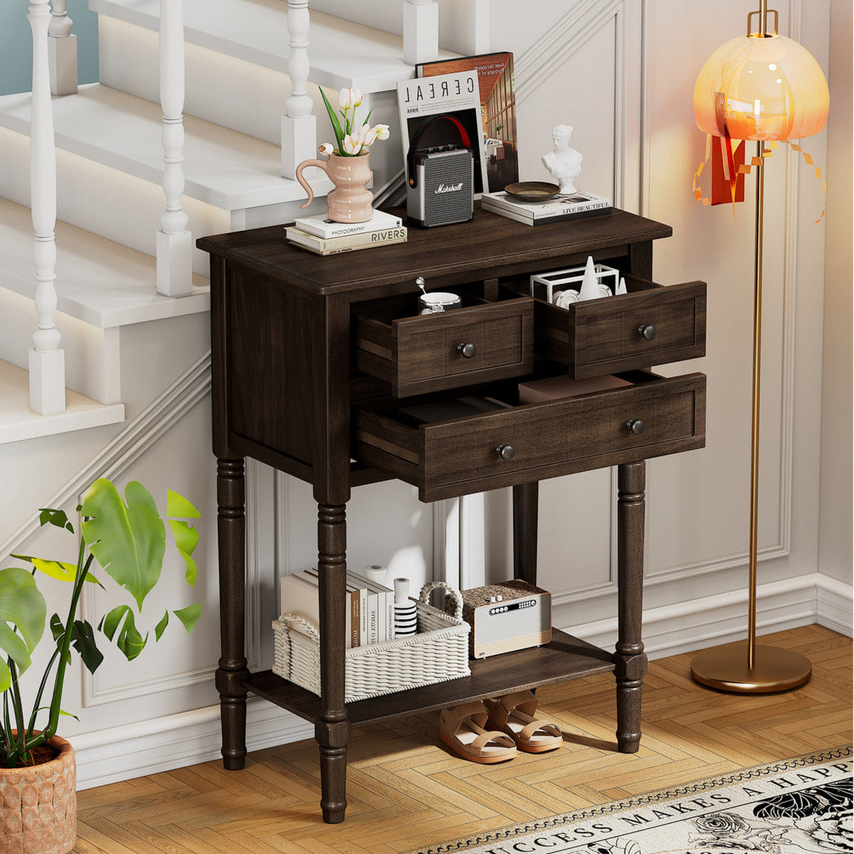 Drawer Streamdale Narrow 3 - Drawer Console Table with Shelf (Brown)
