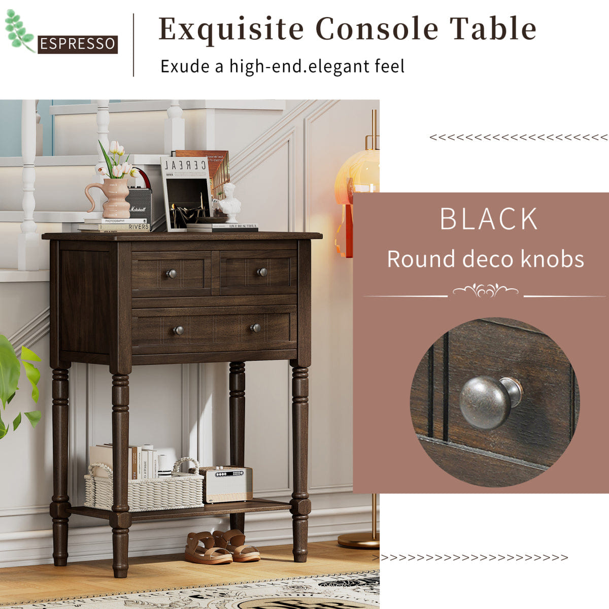 Drawer Streamdale Narrow 3 - Drawer Console Table with Shelf (Brown)