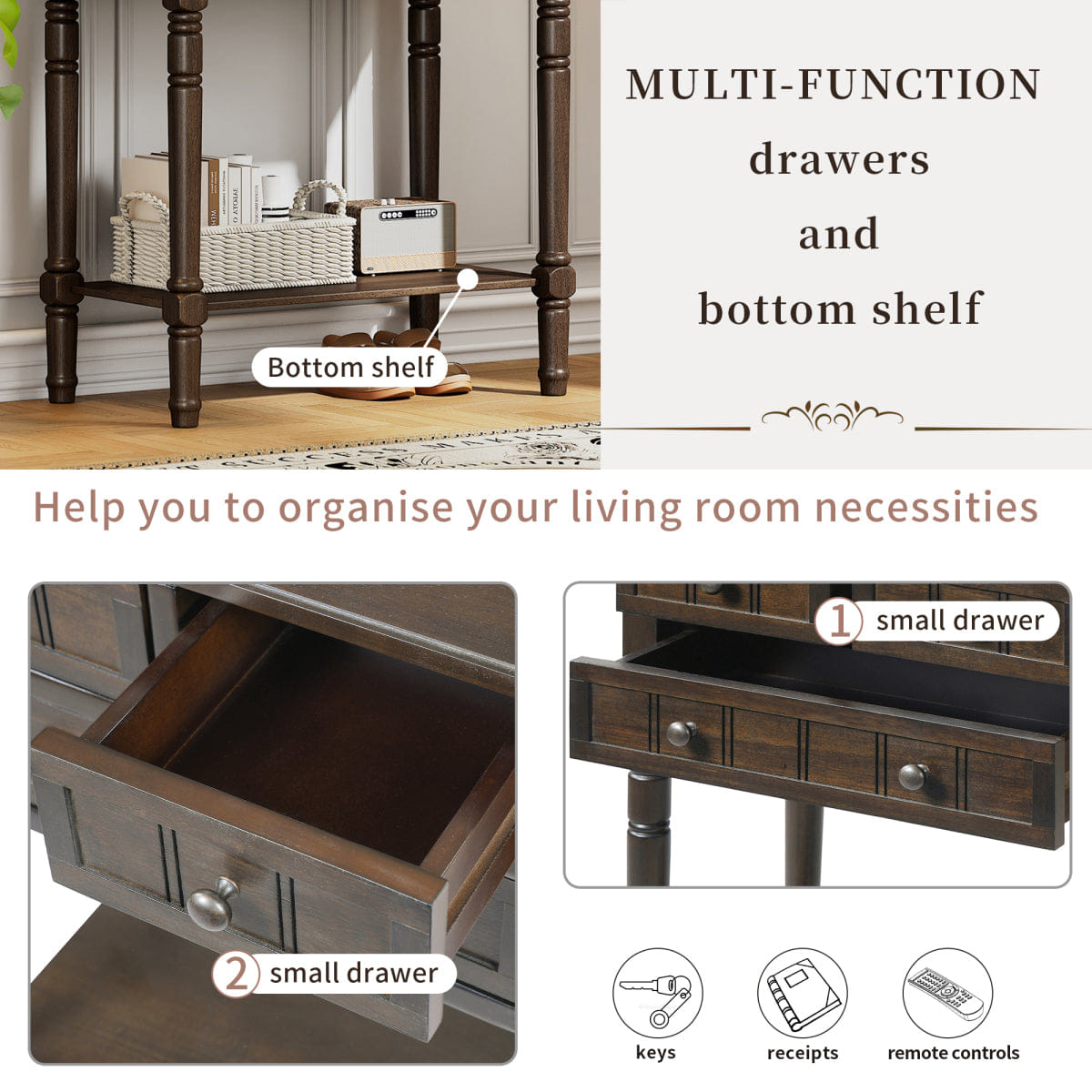 Drawer Streamdale Narrow 3 - Drawer Console Table with Shelf (Brown)