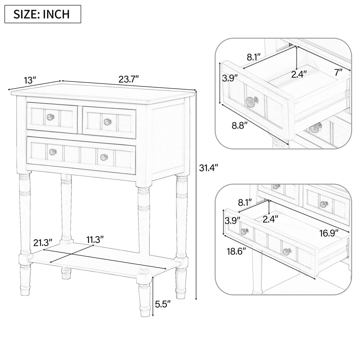 Drawer Streamdale Narrow 3 - Drawer Console Table with Shelf (Brown)