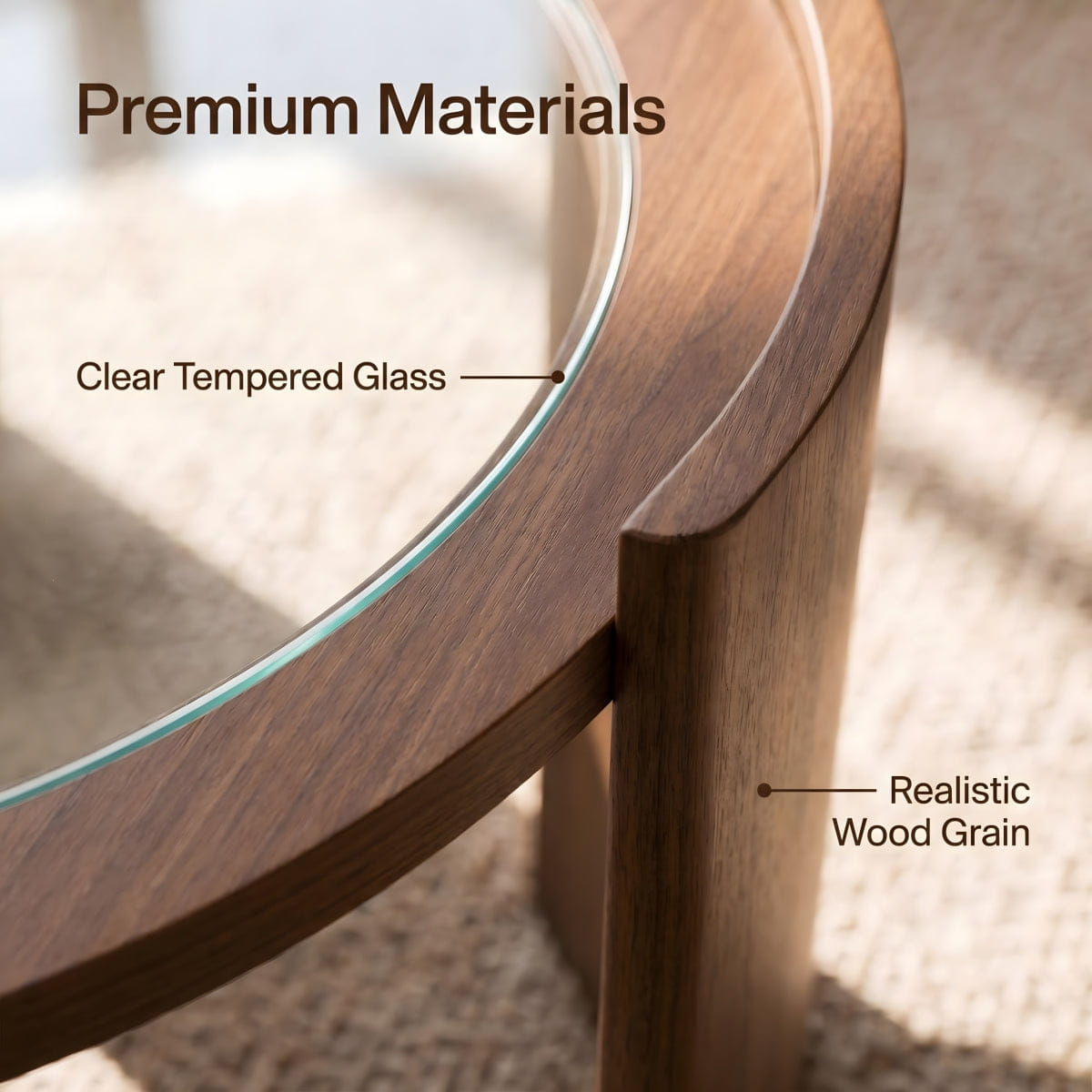 WOOD Streamdale Mid - Century Modern Round Wood and Glass Coffee Table, Walnut