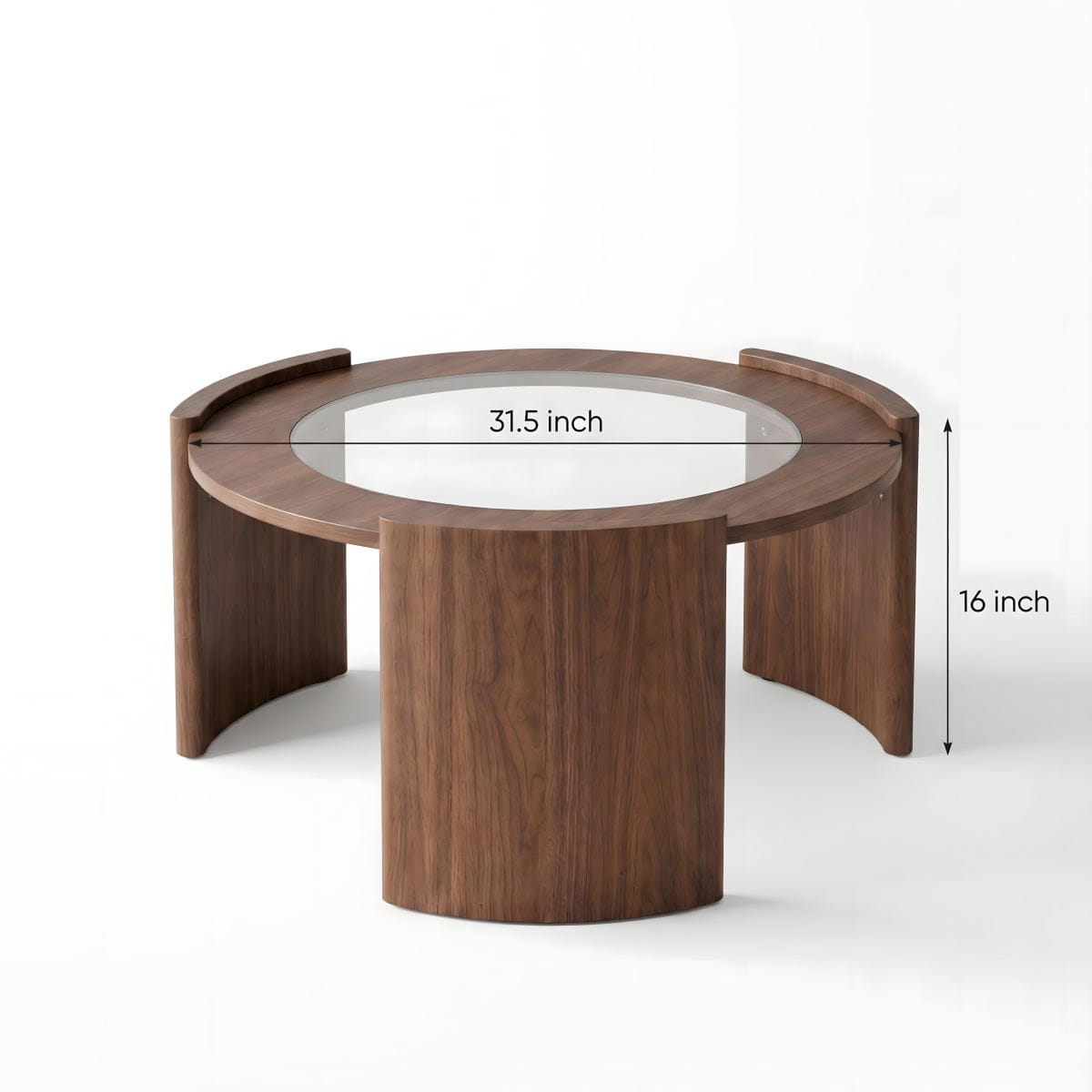 WOOD Streamdale Mid - Century Modern Round Wood and Glass Coffee Table, Walnut