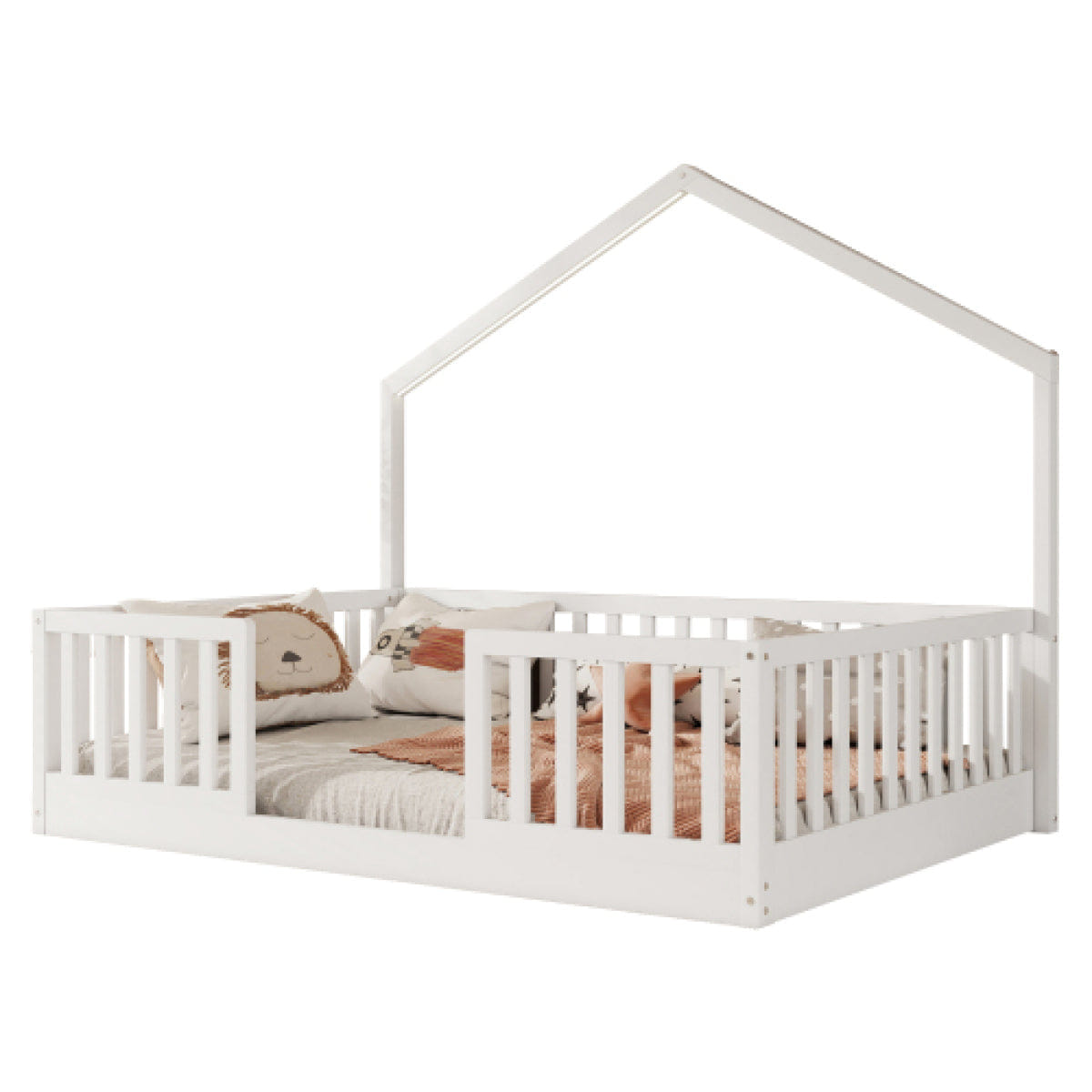 FLOOR Streamdale Full Floor Bed with High Rails and Light for Kids, White