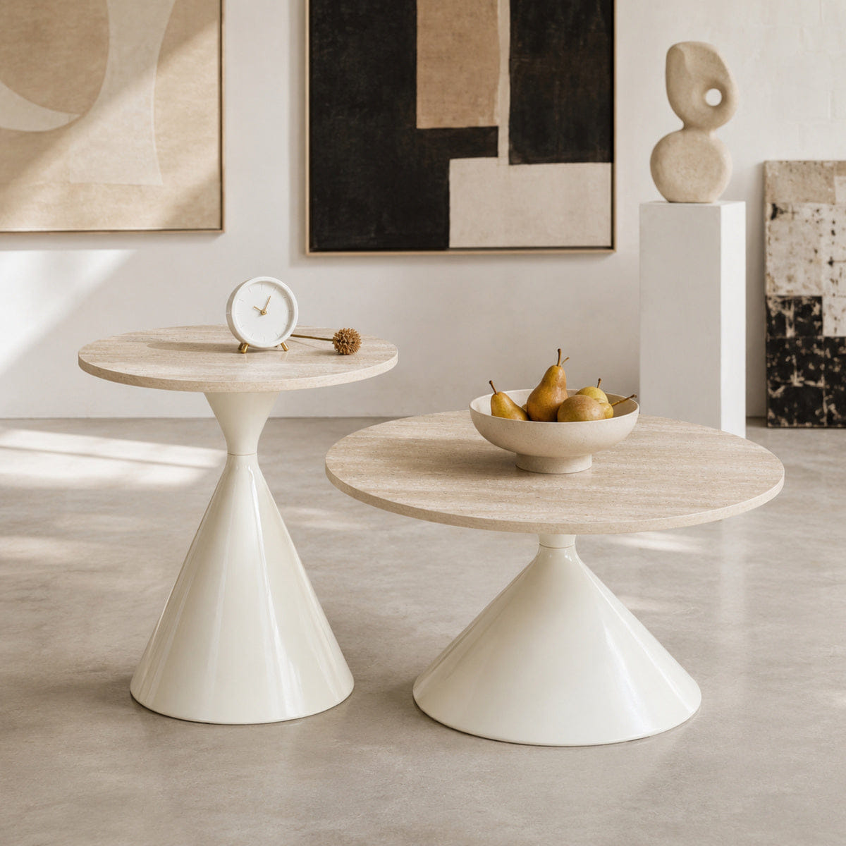 WHITE* Streamdale 2 - Piece White Round Travertine Coffee Table Set