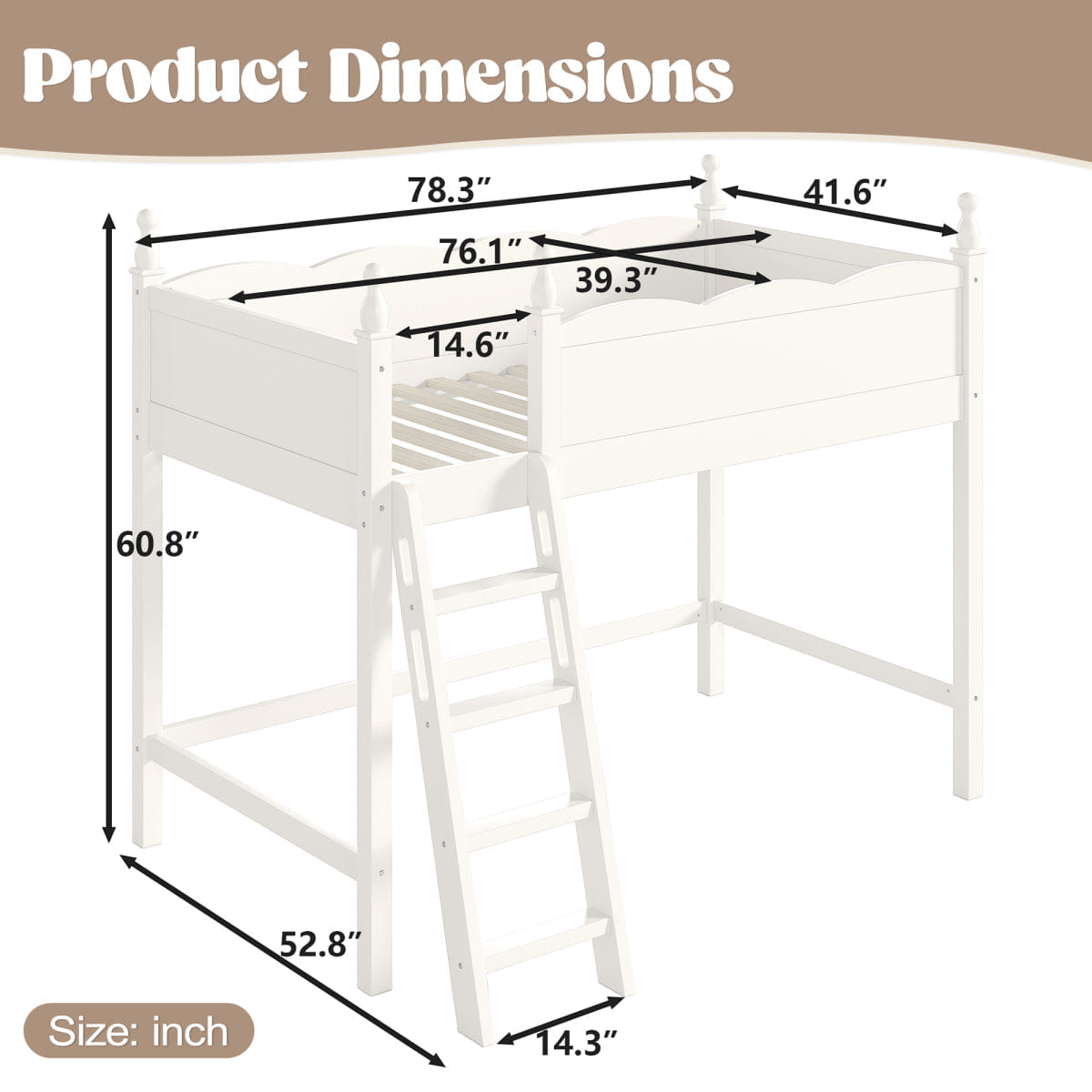 Space Streamdale Twin Wood Loft Bed with Guardrails, Ladder & Storage Space, Beige